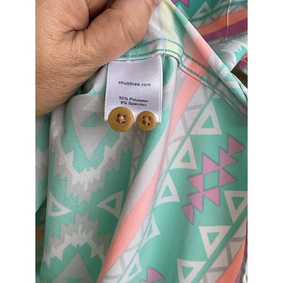 Chubbies Weekend Wear Shirt Mens Medium Aztec Mint Pastel Short Sleeve Stretch - Picture 6 of 6